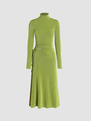 Jersey Solid Ring Detail Ruched Ruffle Hem Maxi Dress