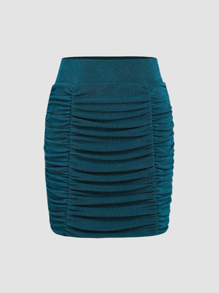 Jersey Solid Ruched Mini Skirt