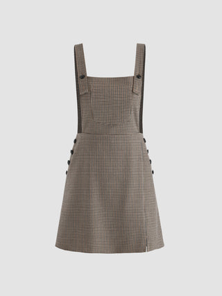 Houndstooth Button Pinafore Short Dress