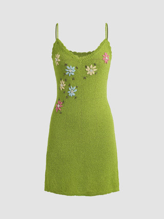 Knit Floral V-neck Mini Dress