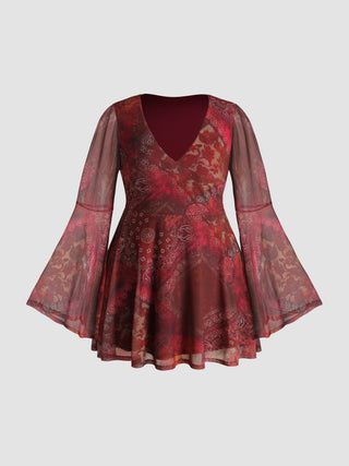 Paisley Mesh Mini Dress Curve & Plus