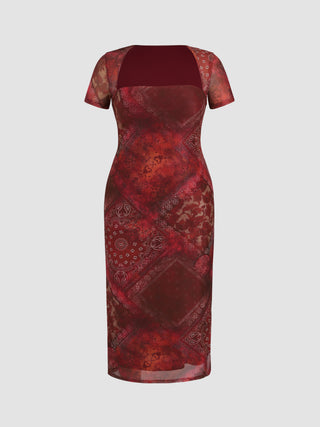 Paisley Pattern Mesh Maxi Dress Curve & Plus