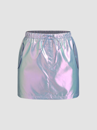 Metallic Low Waist Drawstring Short Skirt