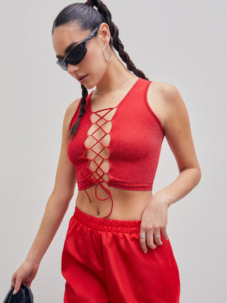 Jersey Lace Up Cami Crop Top