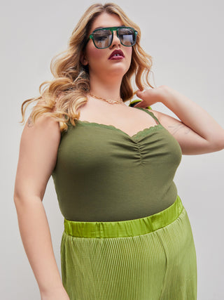 Recycled Fabric Solid Lace Trim Tank Top Curve & Plus