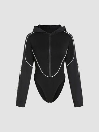 Jersey Stitch Zip Up Hooded Bodysuit