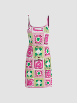 Knit Floral Crochet Mini Dress