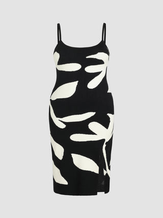 Knit Floral Slit Midi Dress Curve & Plus