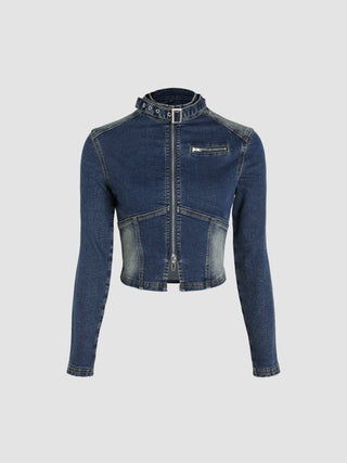 Miss Y2K Denim Long Sleeve Crop Top