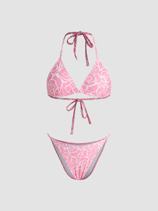 Rose Halter Tie Back Bikini Swimsuit