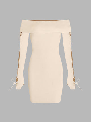 Off-shoulder Lace Up Bodycon Short Dress