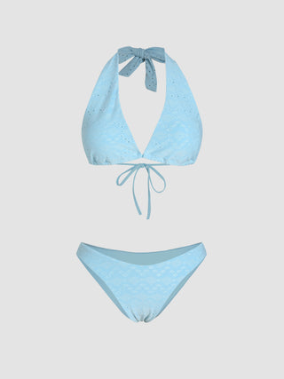 Jacquard Halter Floral Bikini Swimsuit