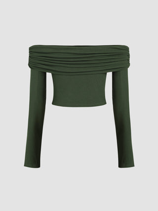 Off-shoulder Ruched Long Sleeve Top