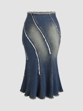 Move With Me Distressed Denim Maxi Skirt Curve & Plus
