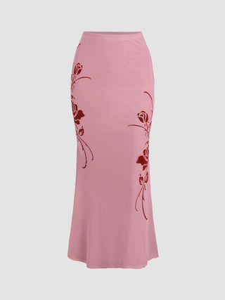 Rose Mid Waist Maxi Skirt