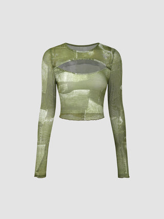 Mesh Tie Dye Cut Out Crop Top