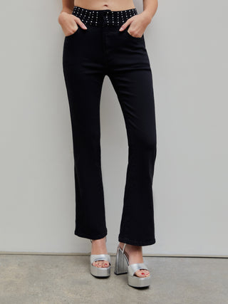 Rhinestone High Rise Flared Jeans
