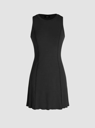 Round Neckline Rib Sleeveless Short Dress