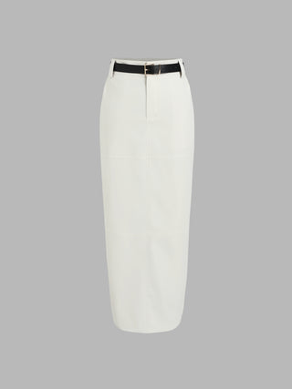 High Waist Split Maxi Skirt With Belt