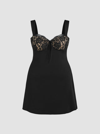 Jersey Lace Sweetheart Knotted Mini Dress Curve & Plus