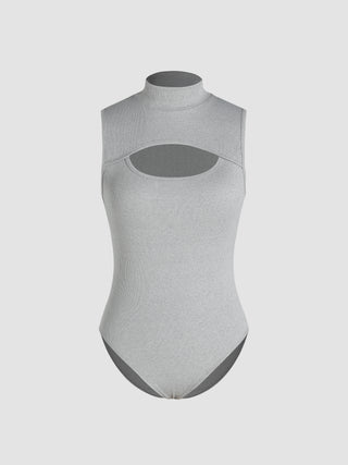 Rib Solid High Neck Cut Out Bodysuit