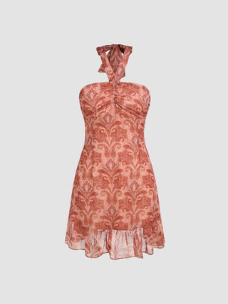 Paisley Halter Ruffle Mini Dress
