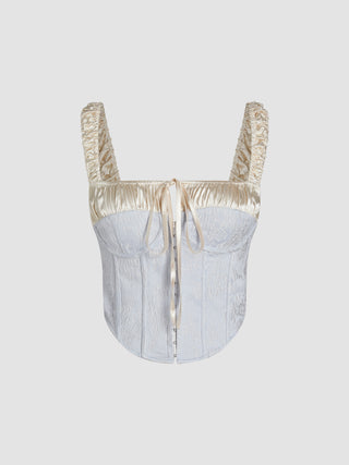 Jacquard Knotted Buckle Up Corset Tank Top