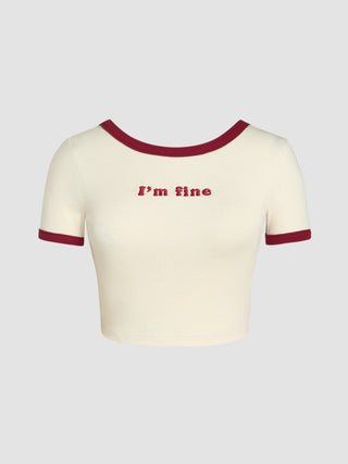 I'm fine Contrast Trim Short Sleeve Crop Tee