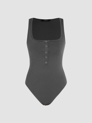 Rib Square Neck Button Up Bodysuit