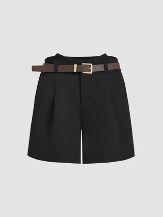 Pleated High Waist Shorts With Belt