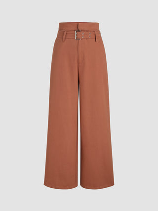 High Waist Wide Leg Trousers With Belt