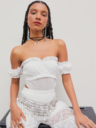 Off-shoulder Lettuce Hem Bodysuit