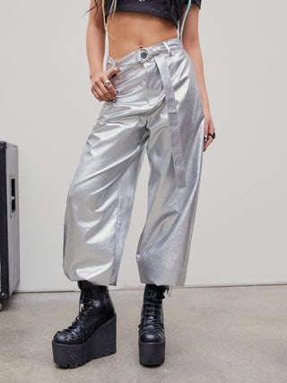 Metallic Belted Drawstring Jogger Pants