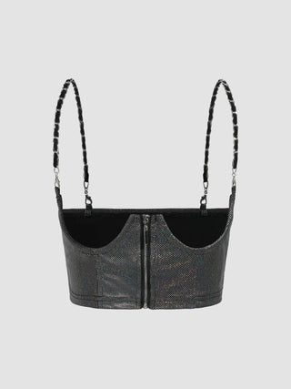 Metallic Zip Up Tank Top