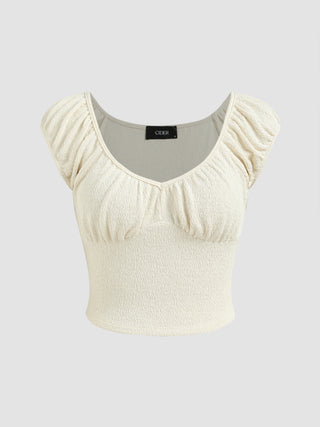 Round Neckline Shirred Short Sleeve Tee