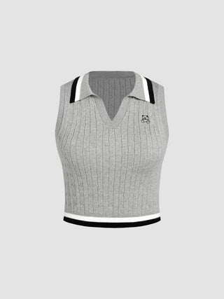 Polo Contrasting Trim Bear Knit Tank Top