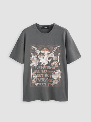 Mushroom Round Neckline Graphic Oversized Tee