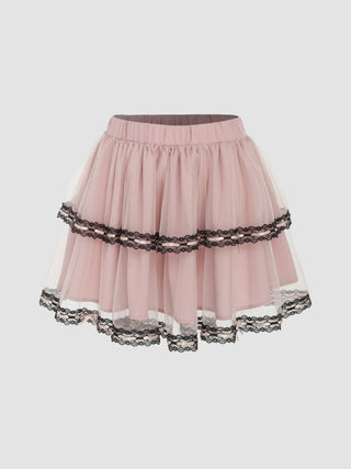 Mesh Tulle Lace High Waist Mini Skirt