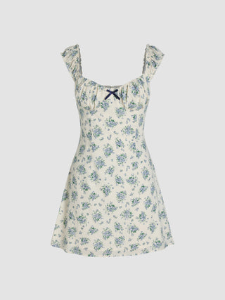 Jacquard Floral Bow Mini Dress