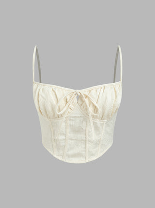 Jacquard Knotted Corset Shirred Tank Top