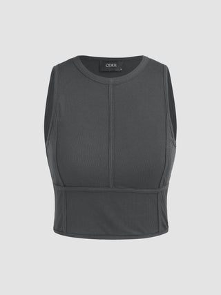 Rib Round Neckline Crop Tank Top