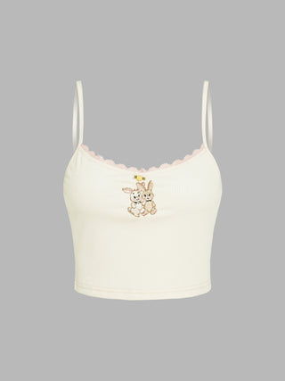 Rabbit Lace Trim Knit Crop Cami Top