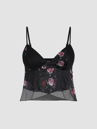 Mesh V-neck Rose Crop Top Curve & Plus