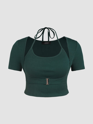 Jersey Rib Buckle Crop Halter Top Curve & Plus