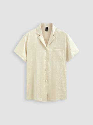 Jacquard Floral Collar Satin Shirt