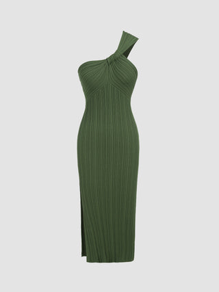 Knit Asymmetrical Split Midi Dress