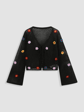 Rosette V-neck Hollow Out Cardigan