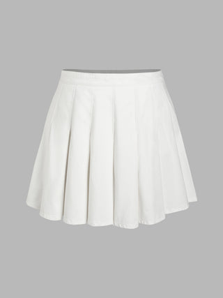 Pleated Denim Mini Skirt Curve & Plus