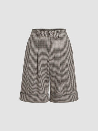 Houndstooth Pleated Knee Length Shorts