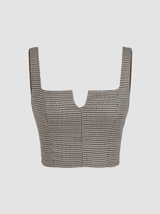 Houndstooth Zip Up Tank Top